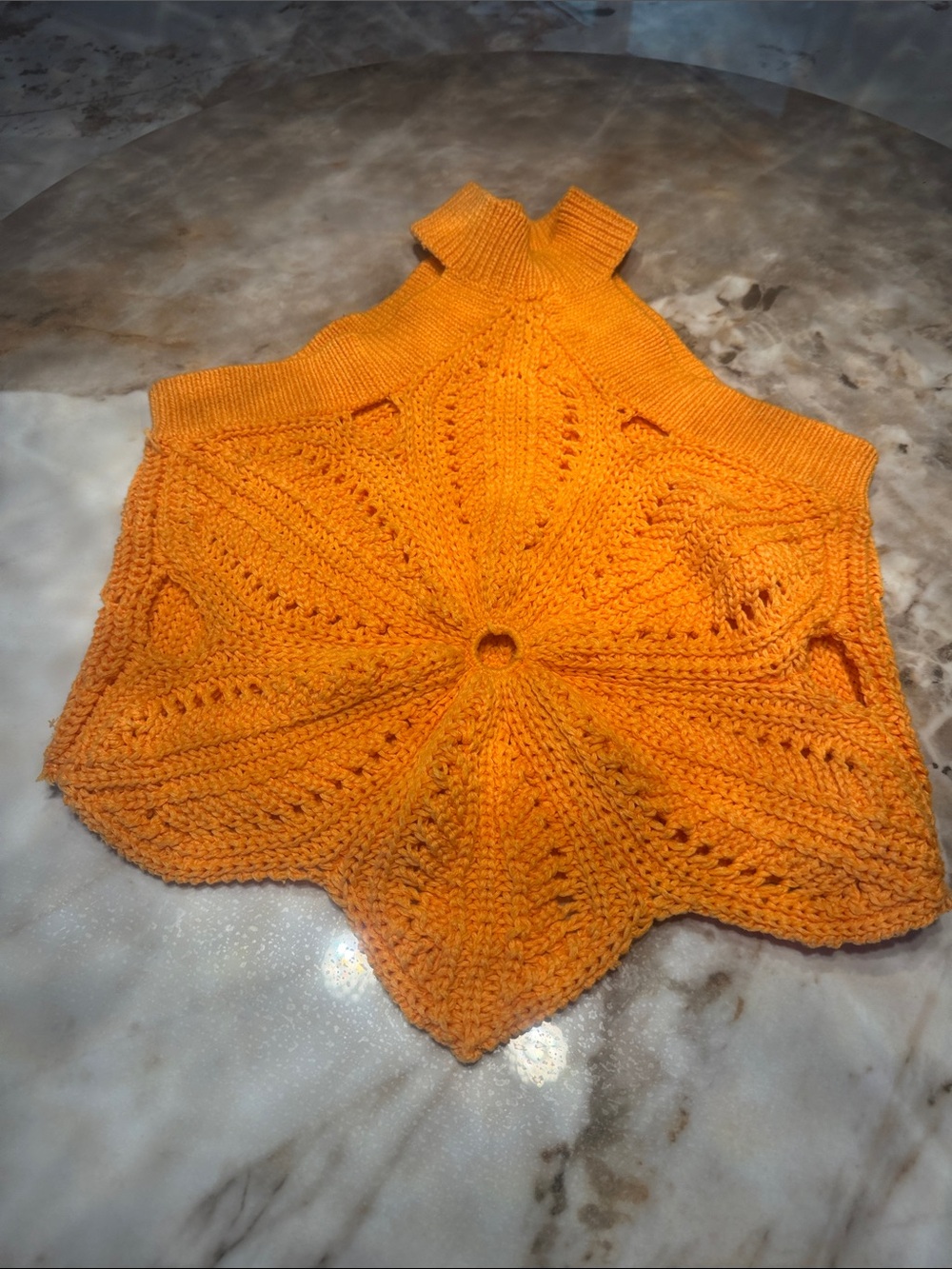 Anthropologie Bright Orange Crocheted Halter Tank